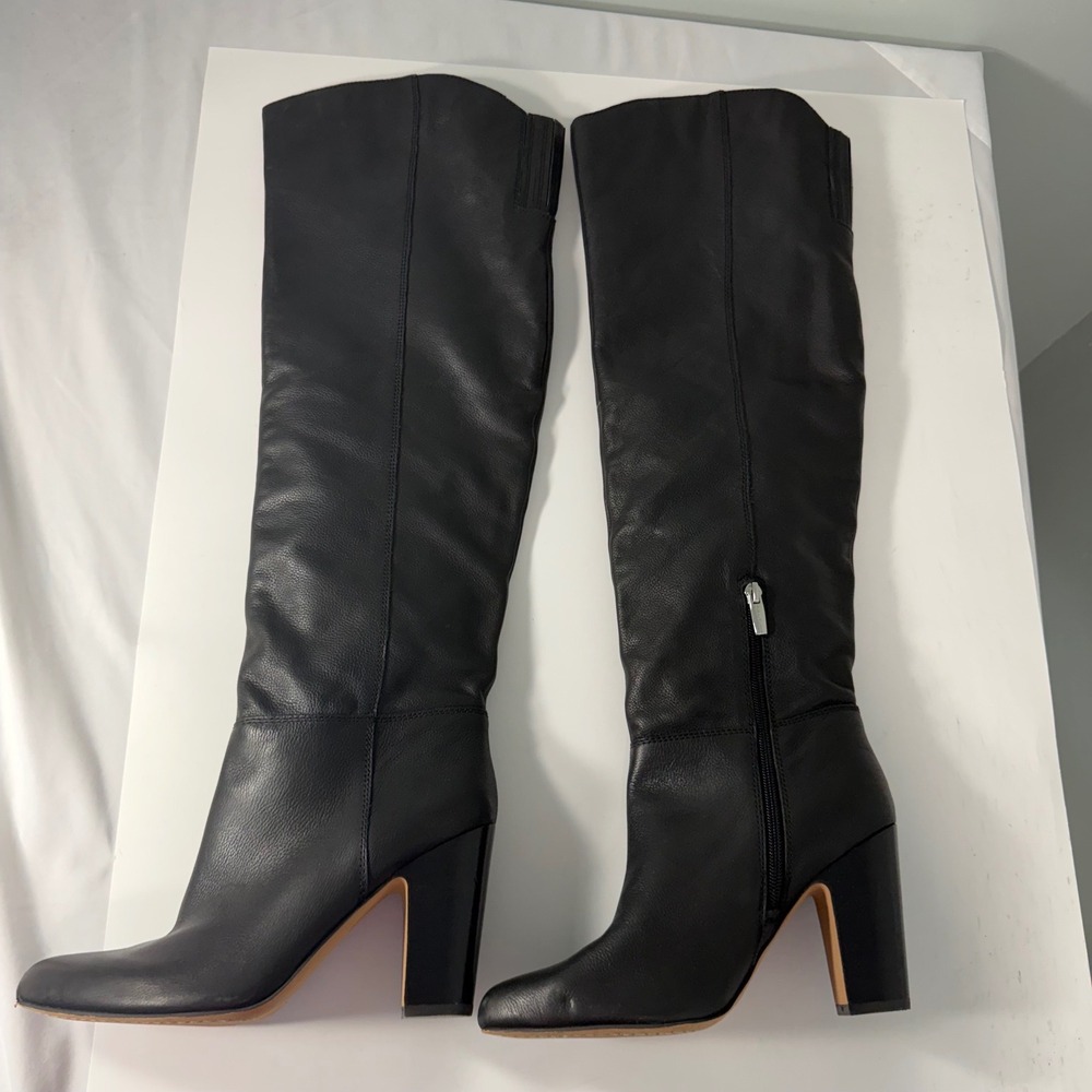 Vince Camuto Corinne Black Leather Over The Knee Pointed Toe Block Heel Boots 8M